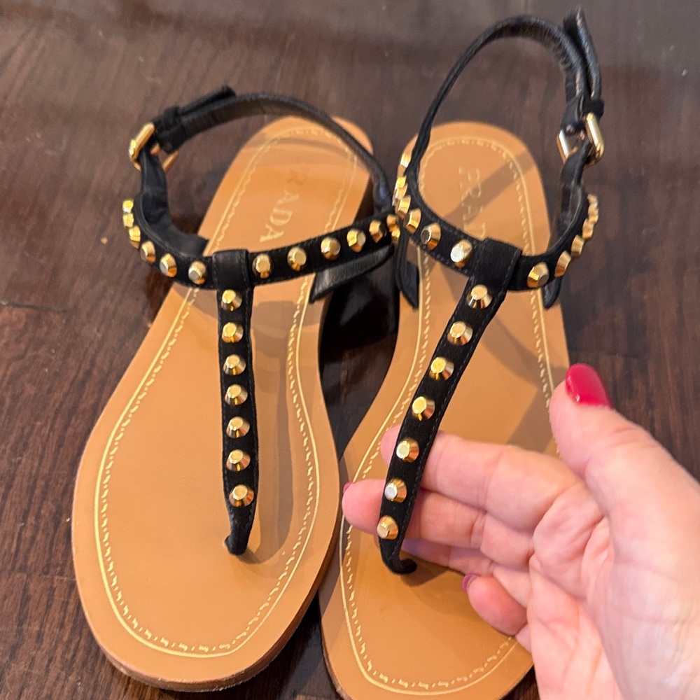 Prada Black and Gold Studded Sandals 39.5 - Picture 2 of 9